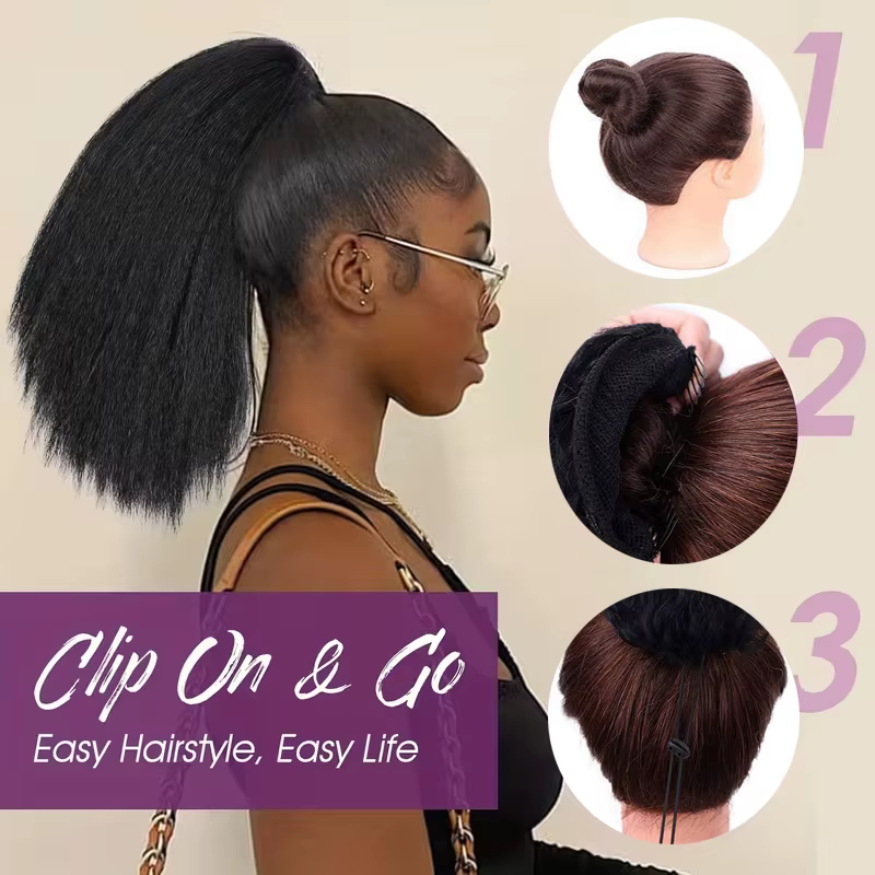 Extensions capillaires synthétiques Yaki courtes et lisses avec cordon de serrage