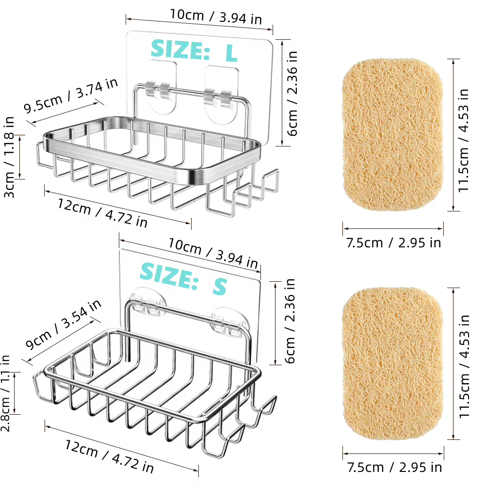 Porte savon en barre avec économiseur de savon et crochets de rasoir pour mur de douche, porte-savon adhésif mural en acier inoxydable pour salle de bain