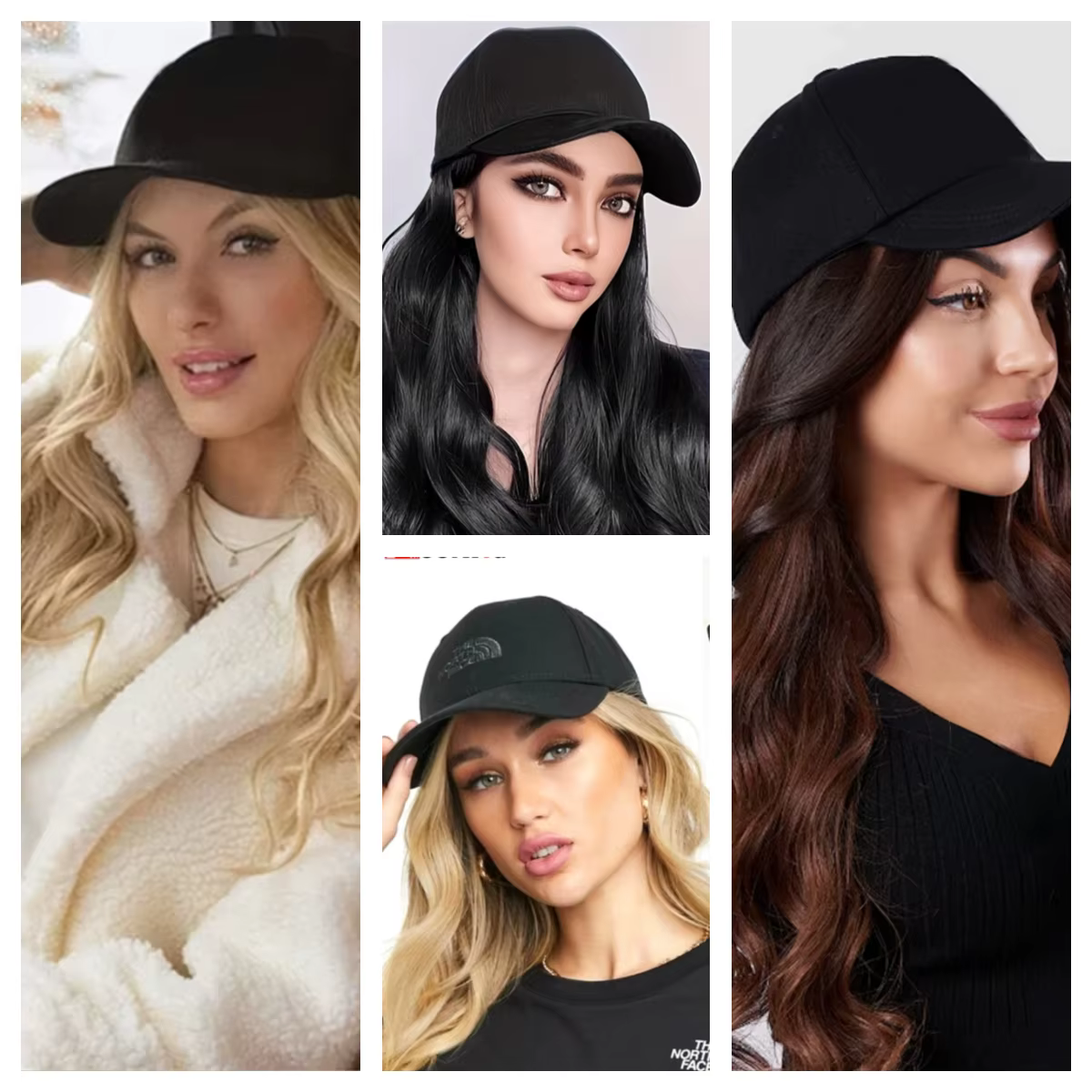 Perruque synthétique avec casquette de baseball noire de 20 pouces