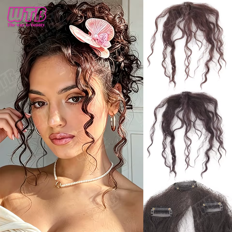 Perruque synthétique WTB à franges crochetées à la main, style clip BB, franges bouclées en laine moelleuse, adaptée au quotidien et aux occasions spéciales pour femmes