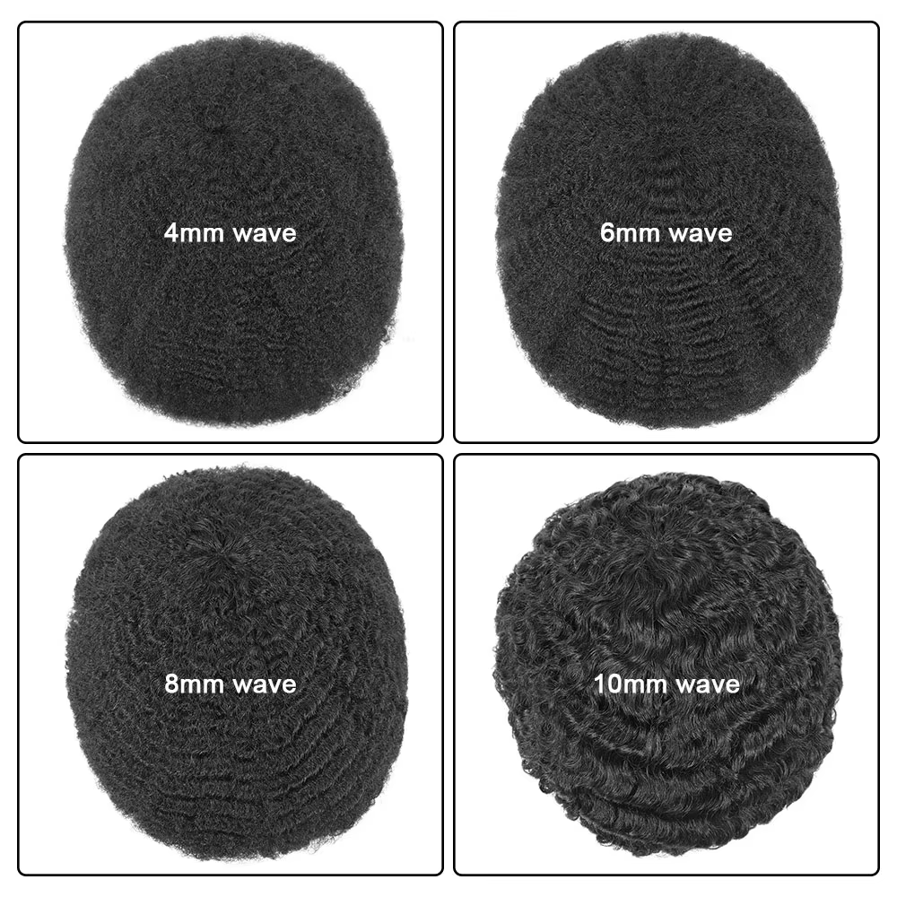 Afro bouclés toupet pour hommes peau mince pleine PU prothèse de cheveux humains 8mm africain mâle