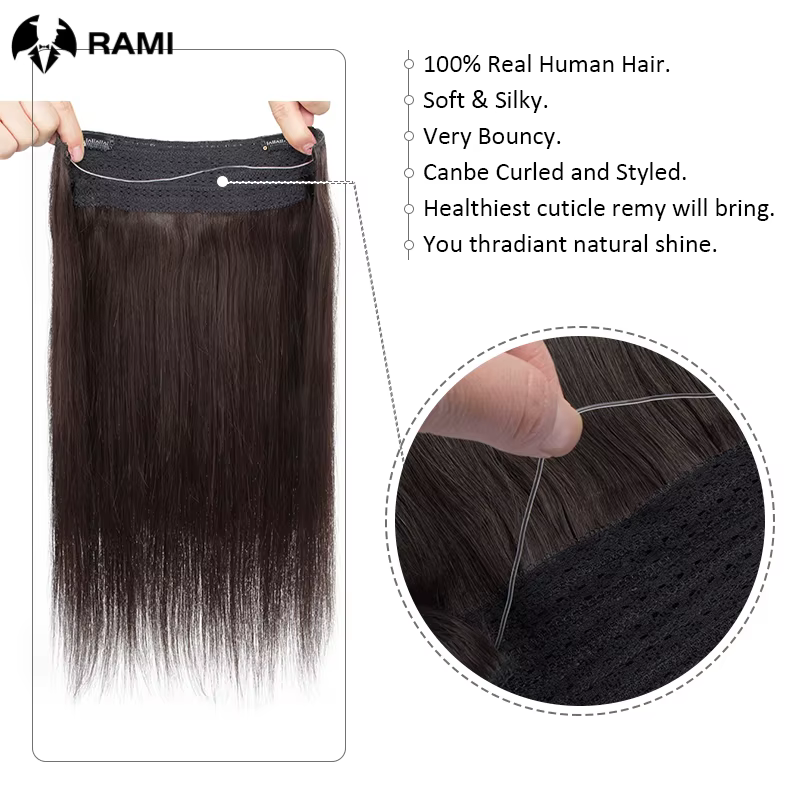 Extensions de cheveux naturels One Piece Fish Line 12-26 pouces # 1B/613 Noir à blond pour une ligne de séparation contrastante