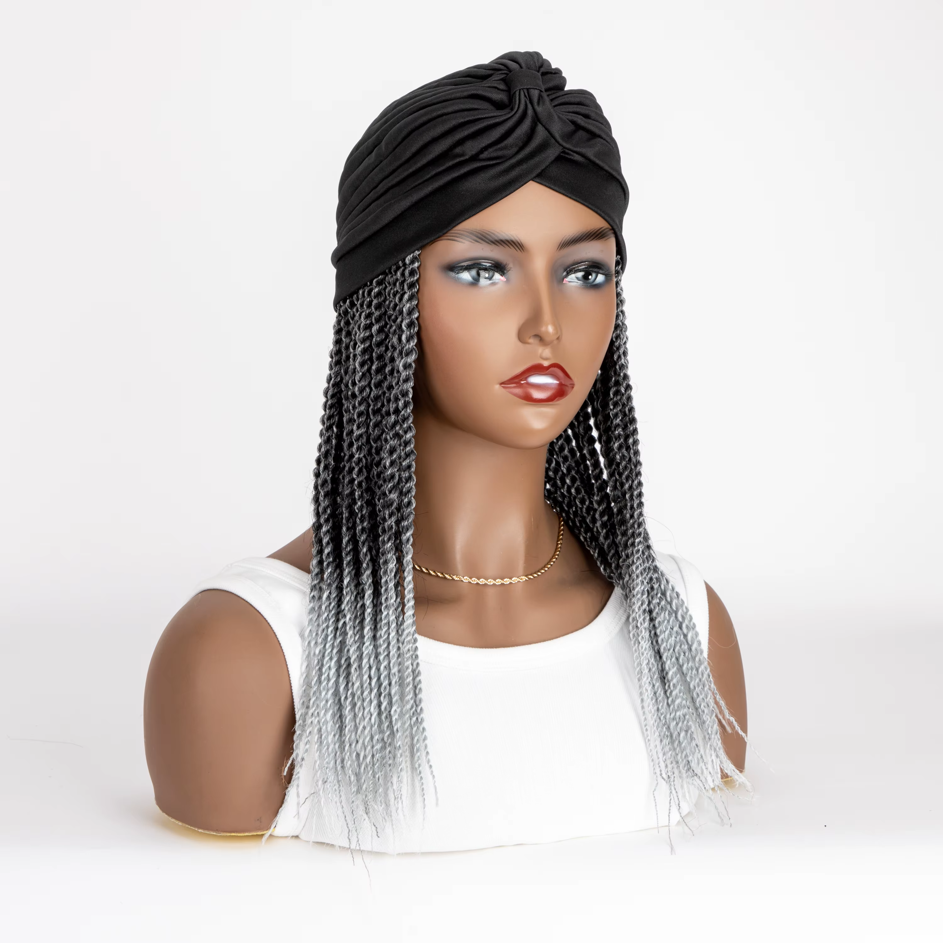 Perruque Synthétique Tressée avec Turban pour Femme