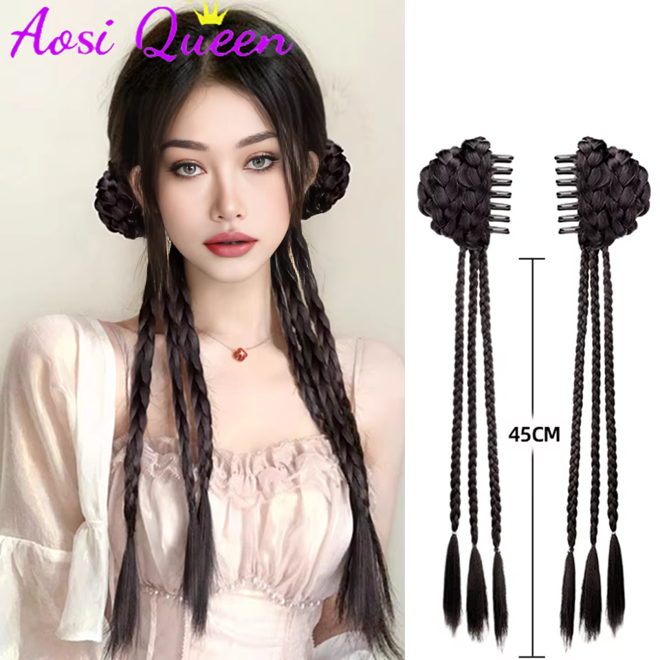AOSI perruque synthétique tresse nouveau chinois Double queue de cheval torsion boxe