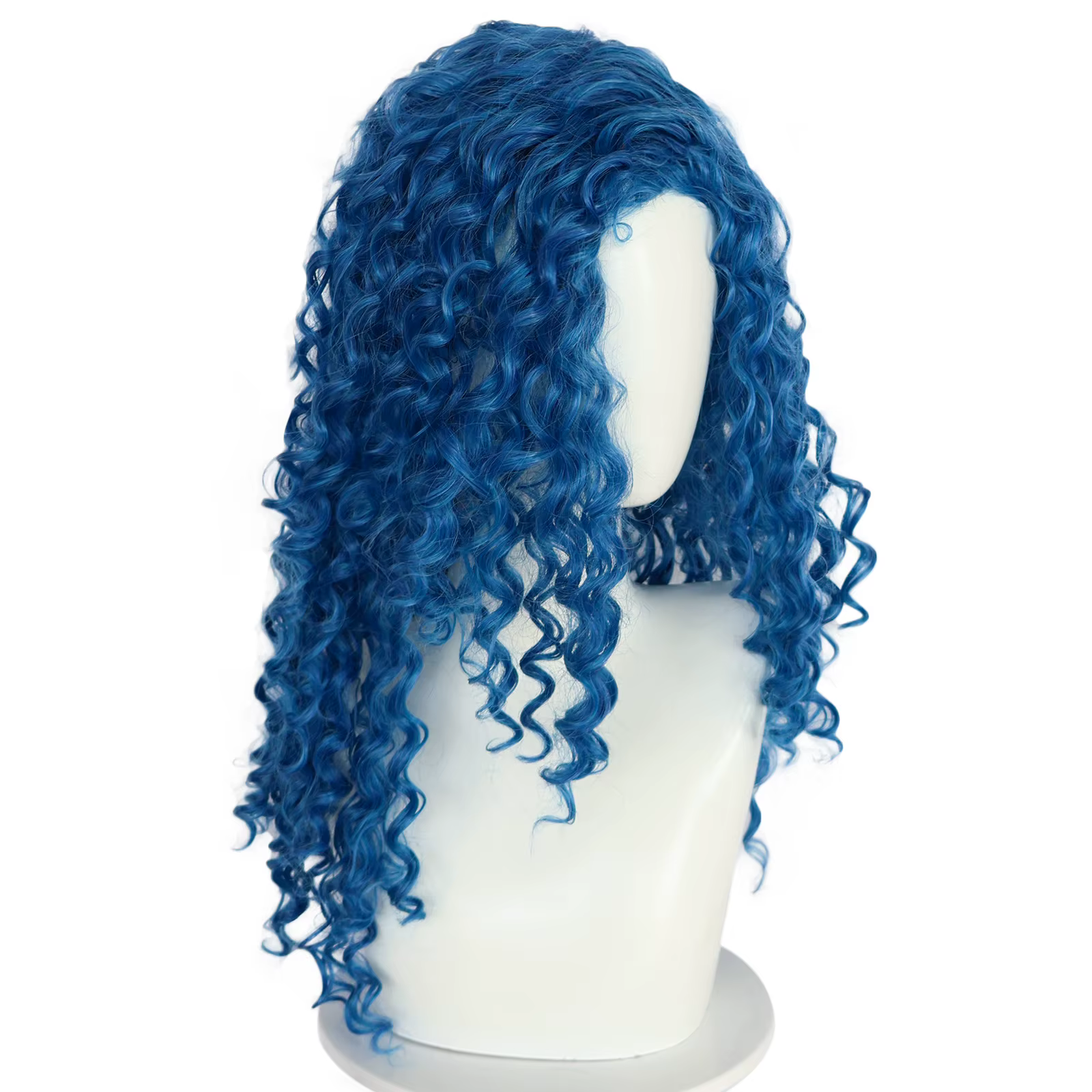 Perruque de cosplay bleue bouclée
