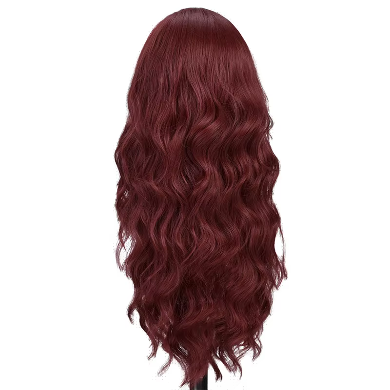 Perruque synthétique couleur vin rouge avec grandes boucles pour Halloween