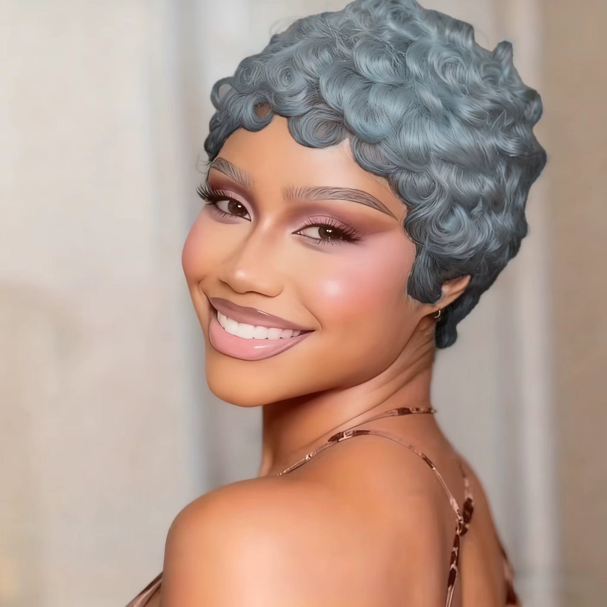 Perruque de cheveux humains brésiliens coupe courte Pixie avec Bang