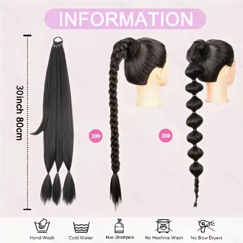 30 pouces synthétique longue droite bricolage pré tresse queue de cheval Extension de cheveux élastique