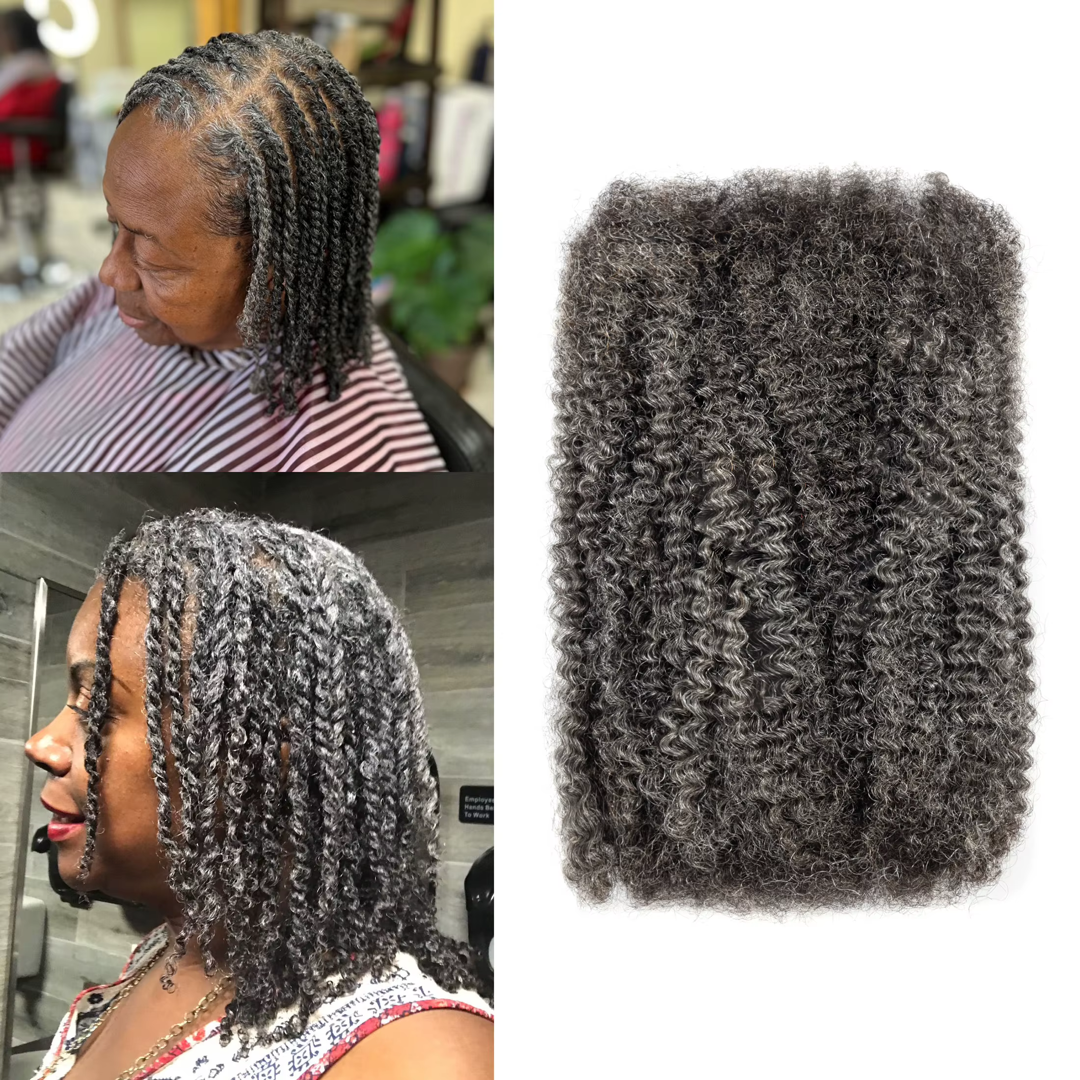 Anna 50g # Salt & Pepper 100% cheveux humains non transformés Afro crépus pré-étirés Extensions