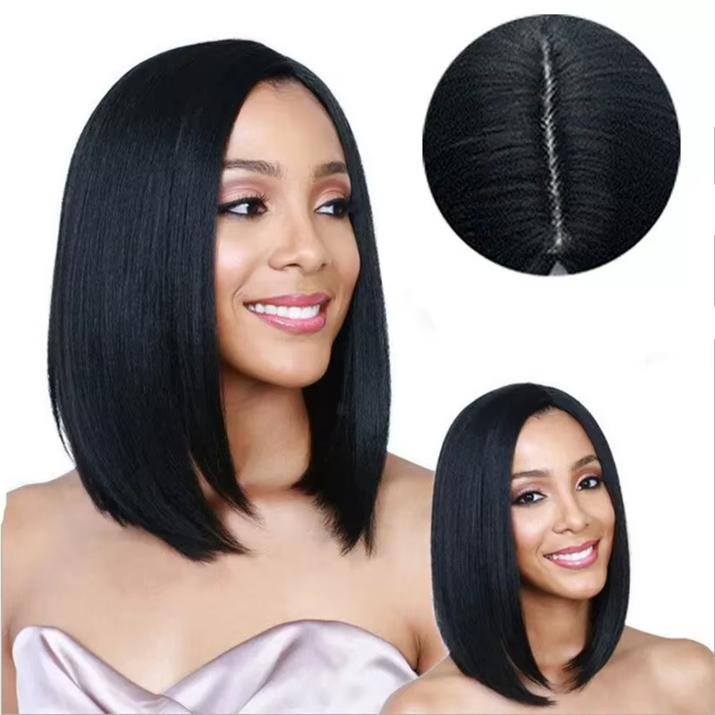 Perruque Synthétique Mi-Longue et Lisse pour Femme