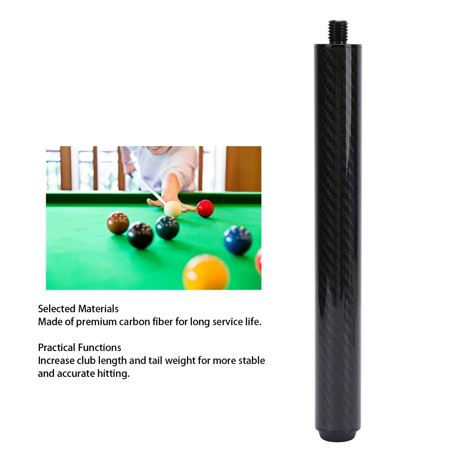 Tige d'extension en fibre de carbone de 8 pouces pour queue de billard Predator – Pare-chocs allongé et design léger | Billia haute performance