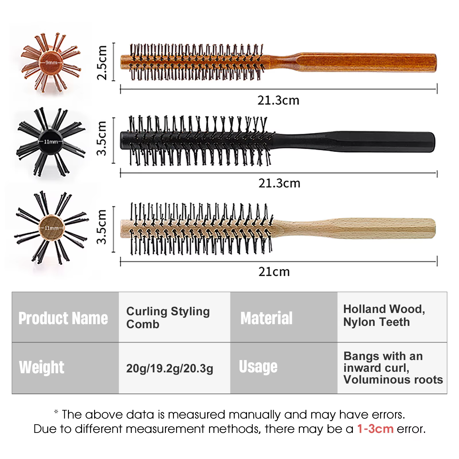 Manche en bois dents en Nylon brosse circulaire peigne à rouleau bouclé racine de cheveux moelleux