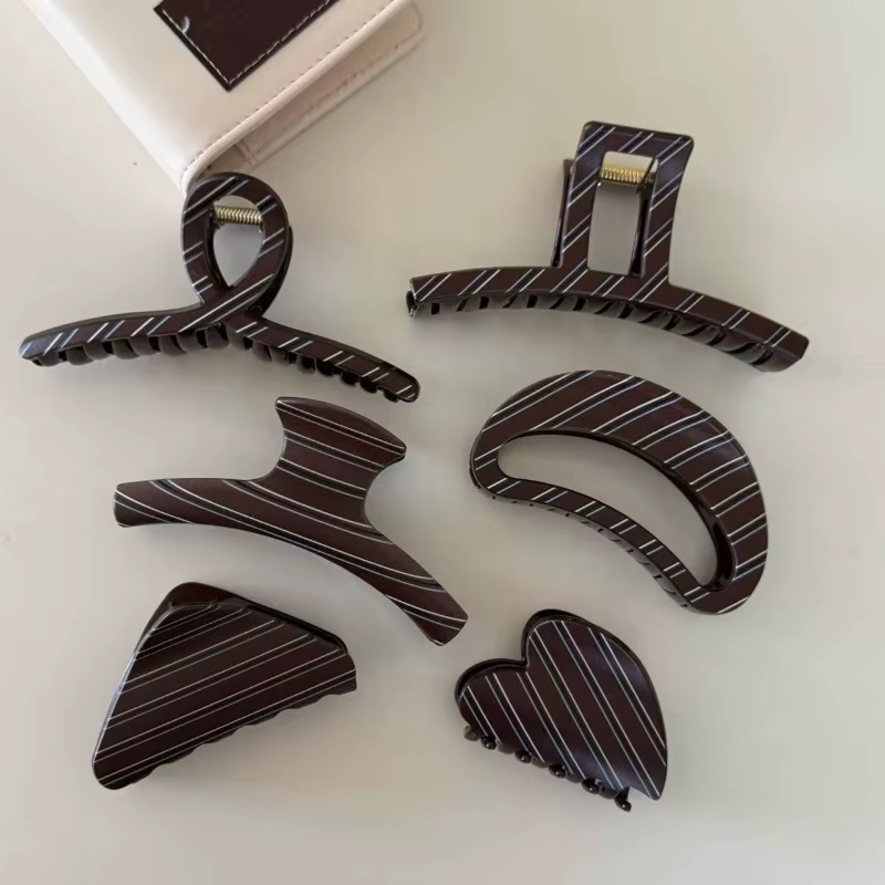 Nouveau Style Maillard café rayé griffe de cheveux classique rétro pinces à griffes automne hiver