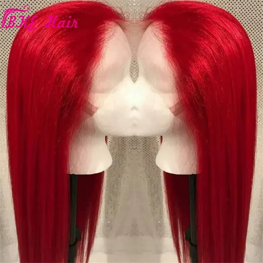 Perruque Lace Front Wig synthétique lisse et longue en soie rouge