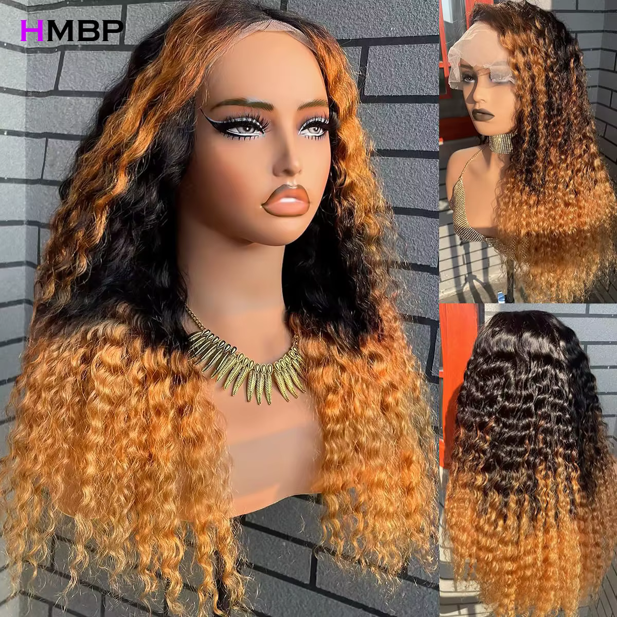 Honey Blonde Glueless Wigs, Deep Wave Wear and Go, Hd Lace Frmetals Wig, Human Hair, Ombre Water Wave, Pre-Plucked Wig, 13x6