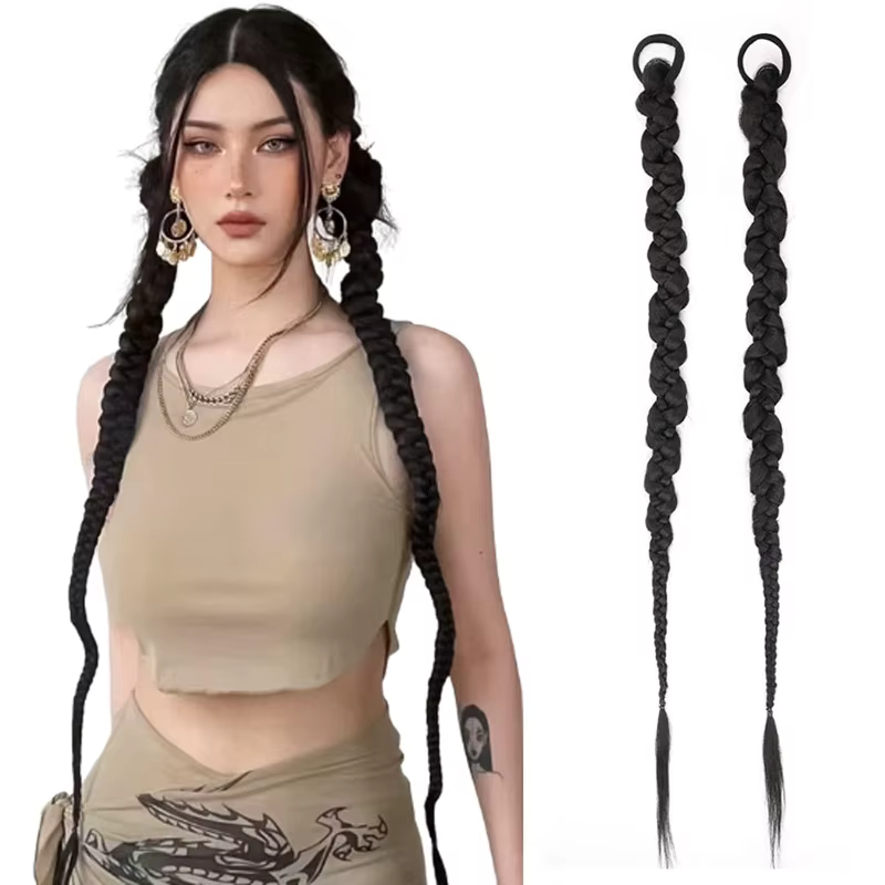 Extensions de cheveux queue de cheval tressées à la mode avec attaches