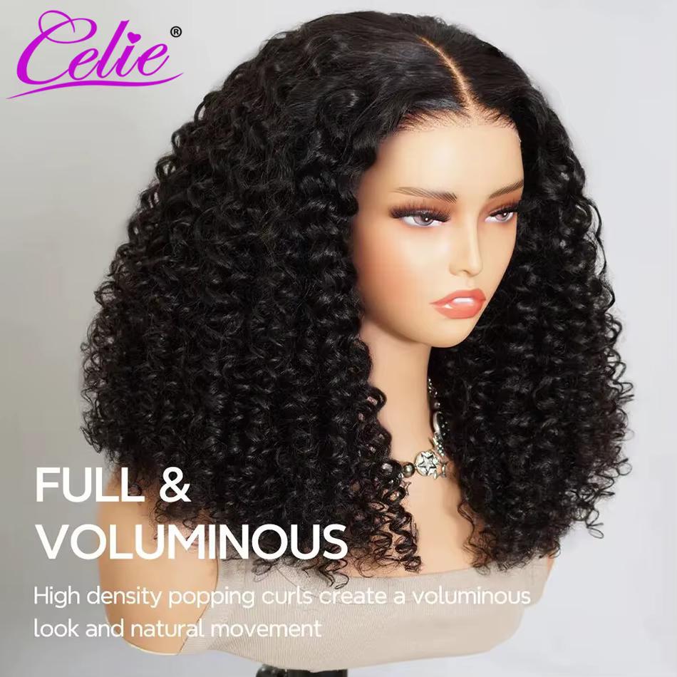 Celie pleine et volumineuse Popping perruque bouclée Pull & Go sans colle 6 × 5 HD dentelle fermeture perruque Super Double dessiné perruque de cheveux humains 250%