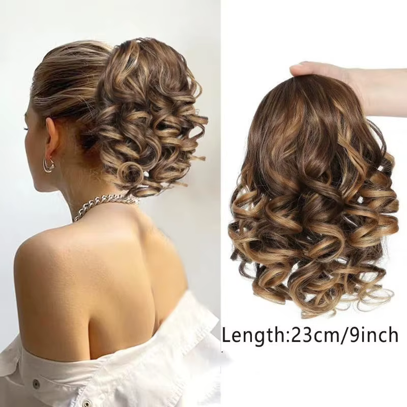 Extensions de queue de cheval synthétiques courtes et bouclées avec cordon de serrage, extensions de cheveux à clipser, chignon élégant pour usage quotidien, accessoires pour cheveux
