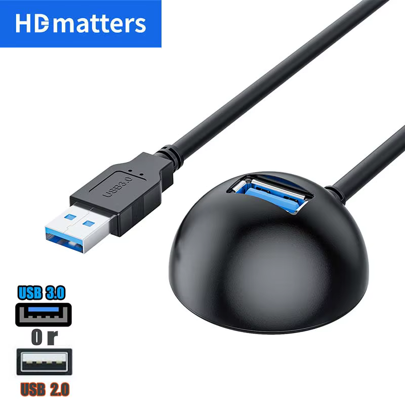 Câble d'extension USB de bureau USB 3.0/USB 2.0 rallonge mâle à femelle avec câble d'extension de bureau USB moulé sur base M/F