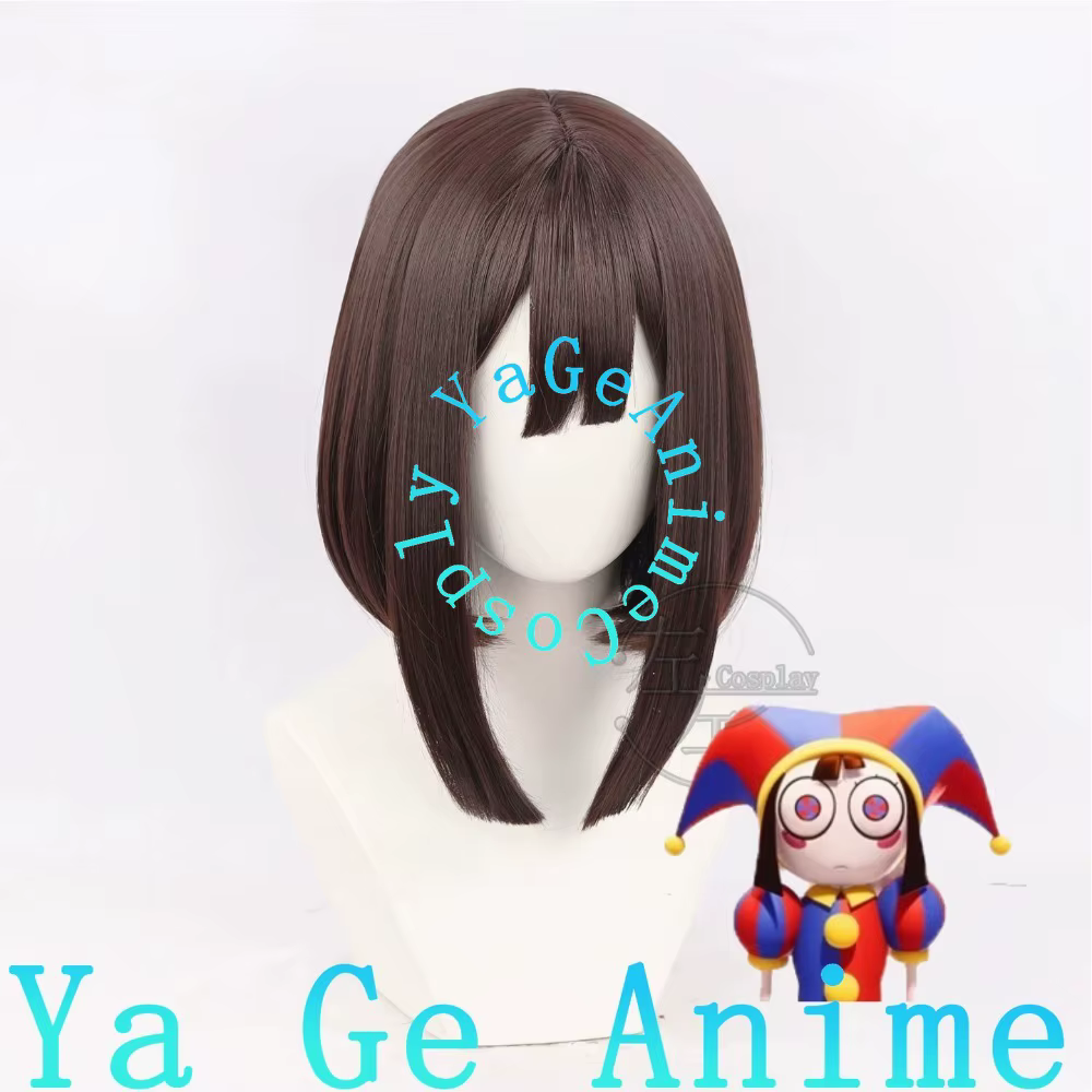Pomni Cosplay Wig Bob avec dessus de tête réaliste pour Digital Circus