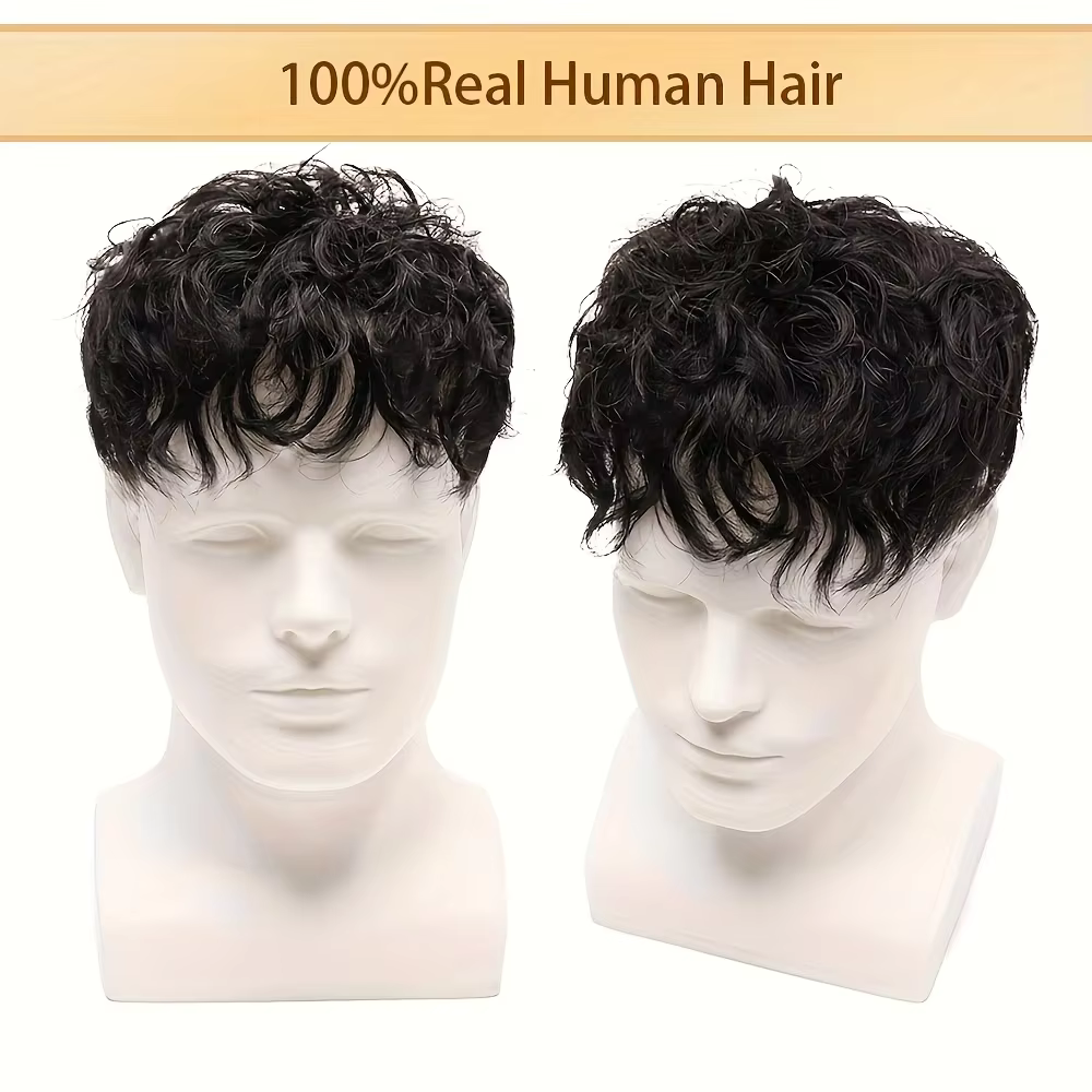 Perruque de cheveux humains bouclés pour hommes de 4 pouces