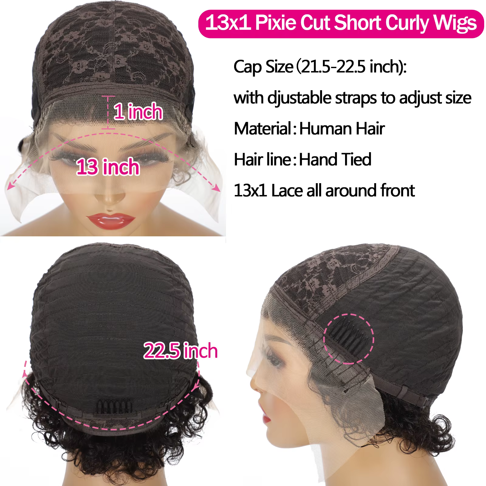 Perruque Pixie Cut en Cheveux Humains
