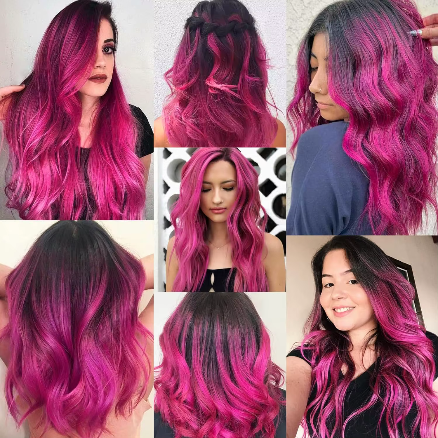 6 pièces Extensions de cheveux rouge Rose à clips