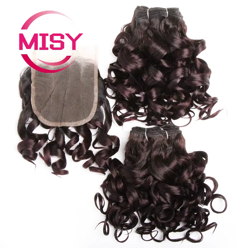 Tissage en lot brésilien naturel bouclé avec Lace Closure colorée 1B/27/30/33/99J