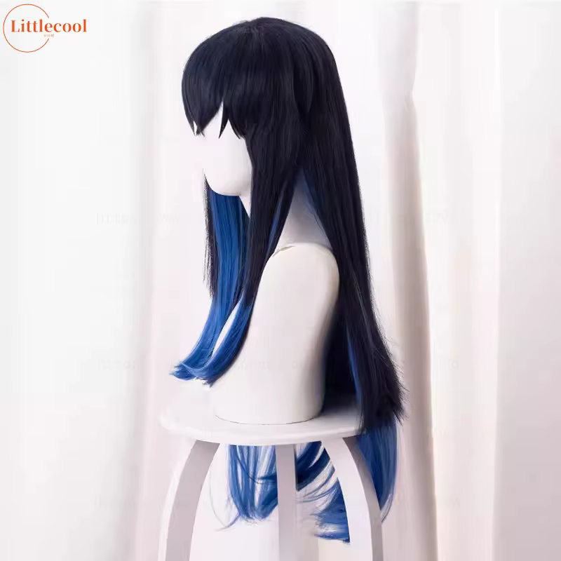 Perruque de Cosplay Hashibira Inosuke de haute qualité 70 cm longue ligne droite Ombre bleu résistant à la chaleur cheveux synthétiques Coser Anime perruques + bonnet de perruque