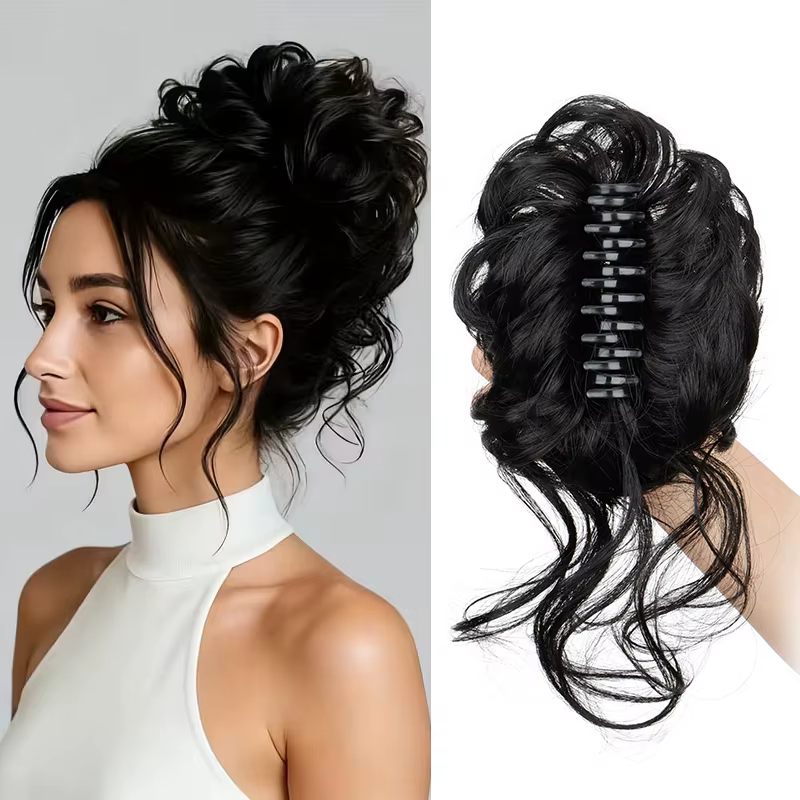 Chignon synthétique court ondulé bouclé désordonné élégant