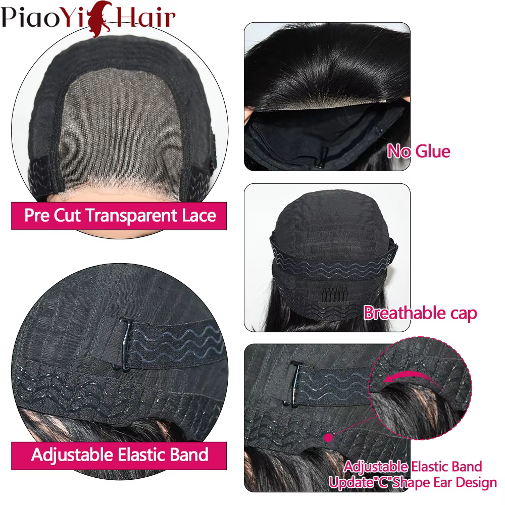Bob Perruque Lace Wig sans colle ondulée