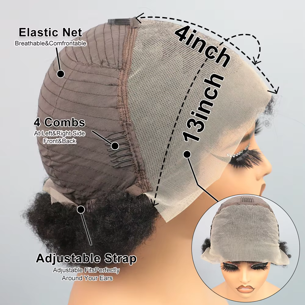 Perruque courte afro naturelle coupe pixie en cheveux humains
