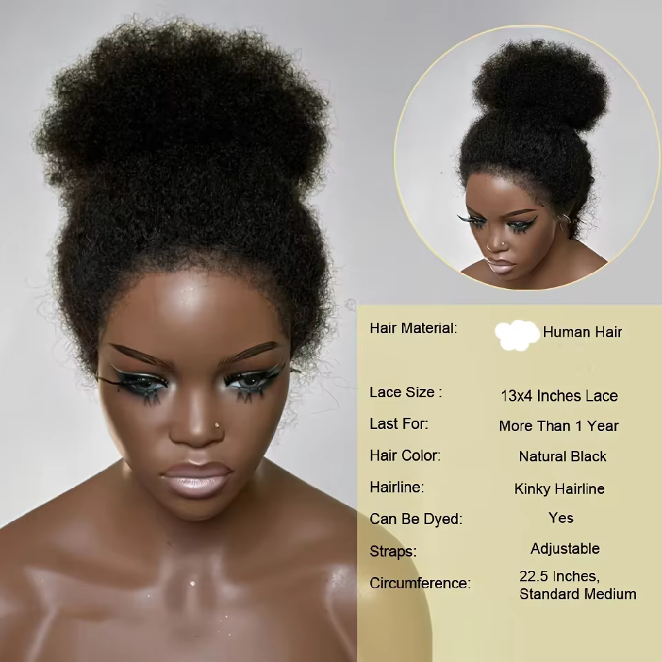250% densité sans colle Afro bouclés perruques cheveux humains court crépus
