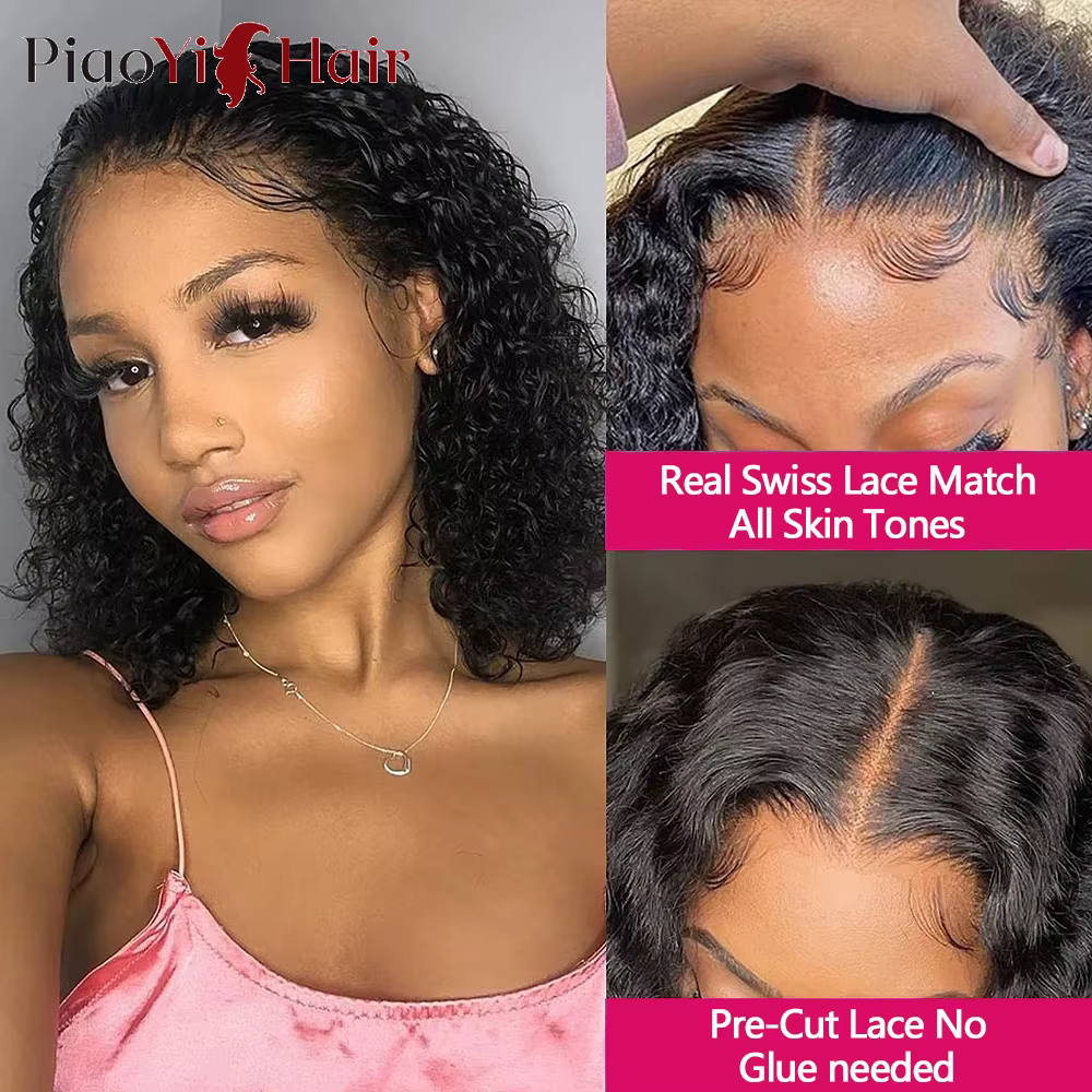 Bob Perruque Lace Wig sans colle ondulée
