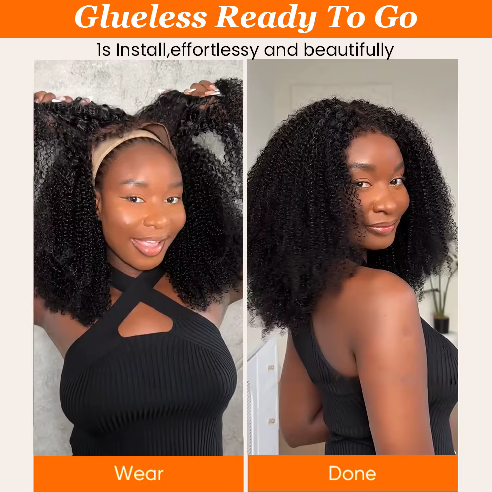 Wear And Go perruque sans colle avec ligne de cheveux ventilée 7x5 HD dentelle fermeture perruques crépus bouclés court