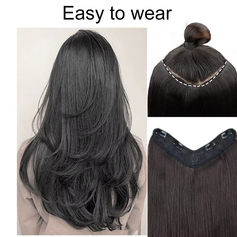WIGSIN 22 pouces synthétique en forme de V couches 4 Clips longue Extension de cheveux raides mode postiche Invisible perruque pour les femmes