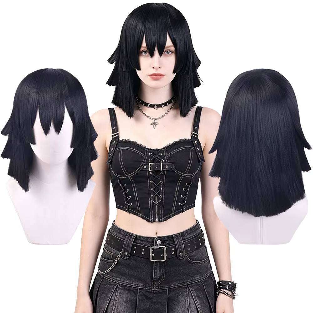 Perruque de Cosplay Iguro Obanai unisexe