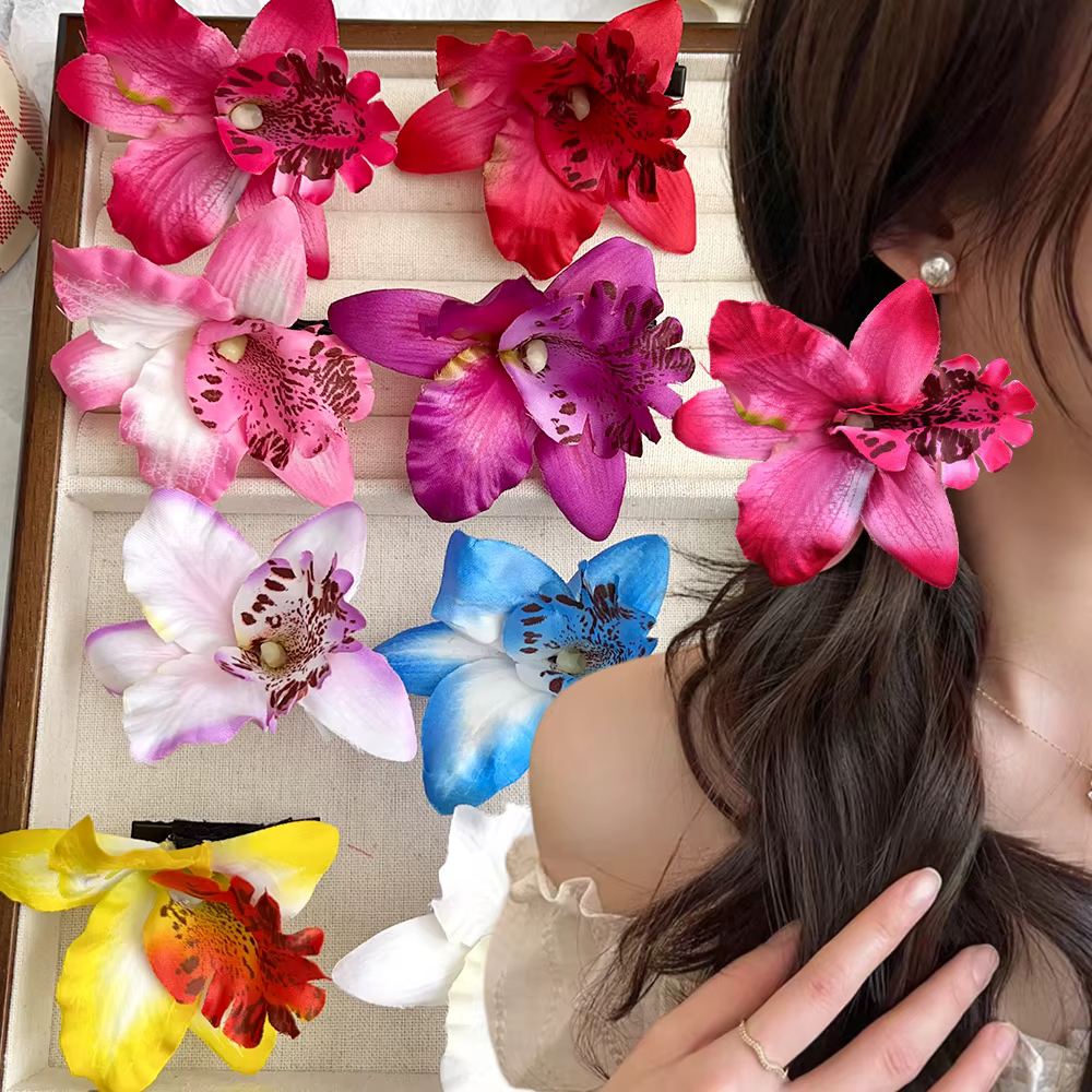 Pinces à cheveux à fleurs d'orchidées hawaïennes