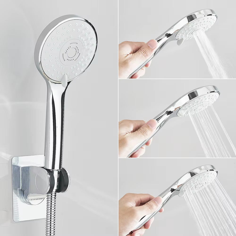 Pommeau de douche à effet pluie haute pression chromé avec douchette combinée et bras d'extension, 6 réglages, douchette réglable en hauteur/angle