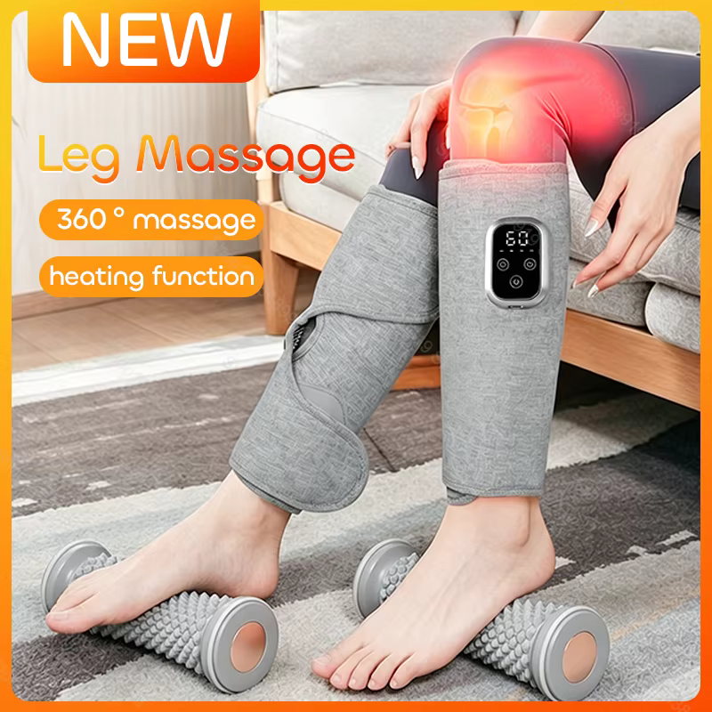 Masseur de mollets 360 °   Masseur de jambes électrique pneumatique, masseur de mollets rechargeable, 4 modes, compression d'air, compresse chaude