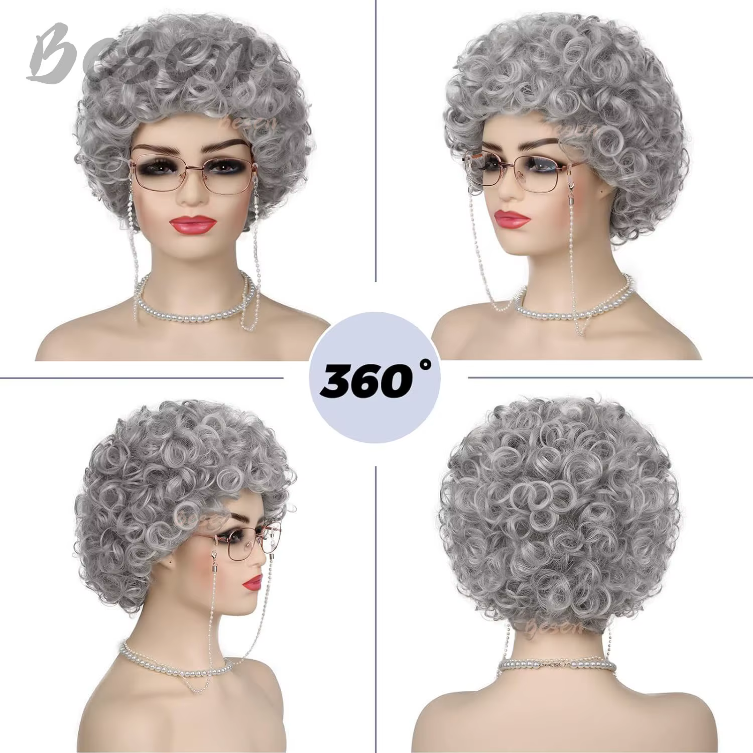 Perruque Synthétique Grise Courte Bouclée pour Femme
