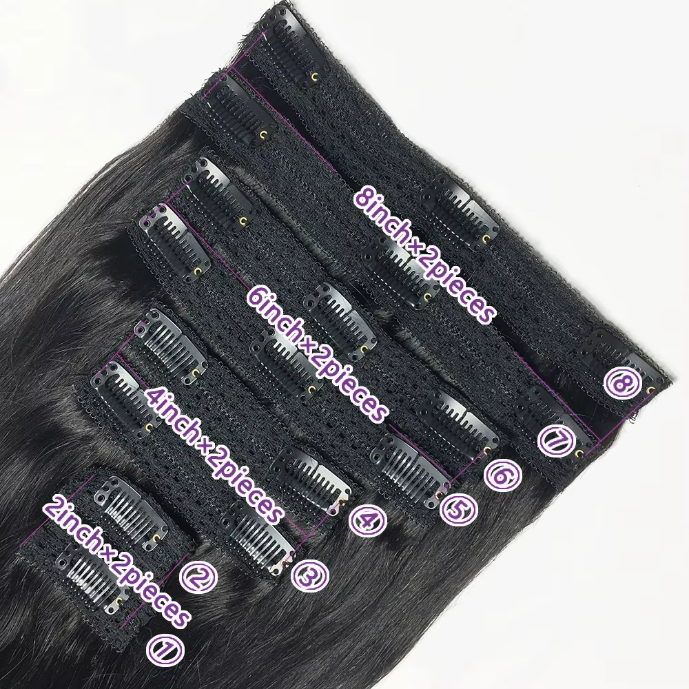 Clip Ins Extensions de cheveux humains brésiliens droits sans couture 10A