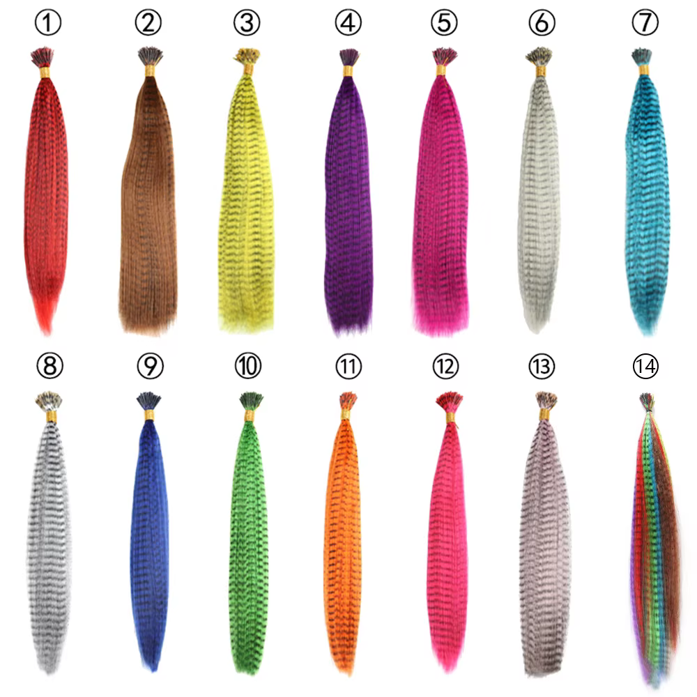 Extensions de cheveux en plumes synthétiques 16 pouces 50 brins/paquet