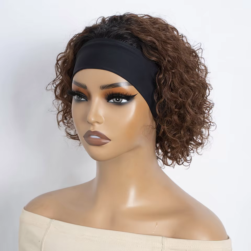 Perruque bandeau bouclée brune en cheveux humains