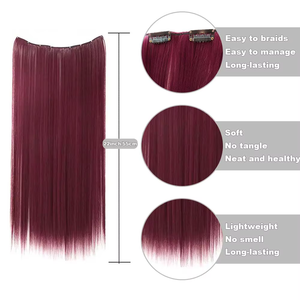 Extensions de cheveux synthétiques colorées longues et droites de 22 pouces