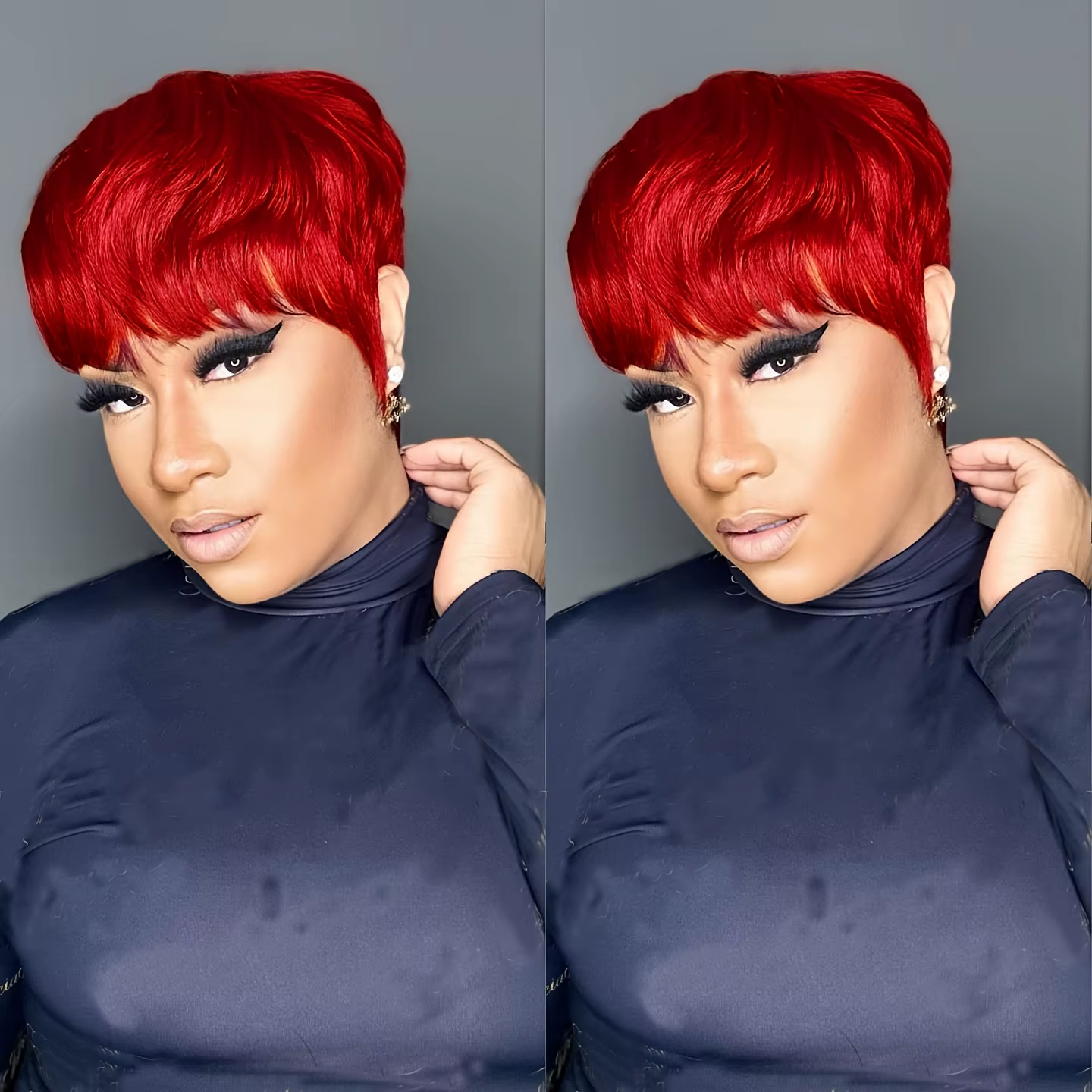Perruque de cheveux humains courts de couleur rouge avec frange