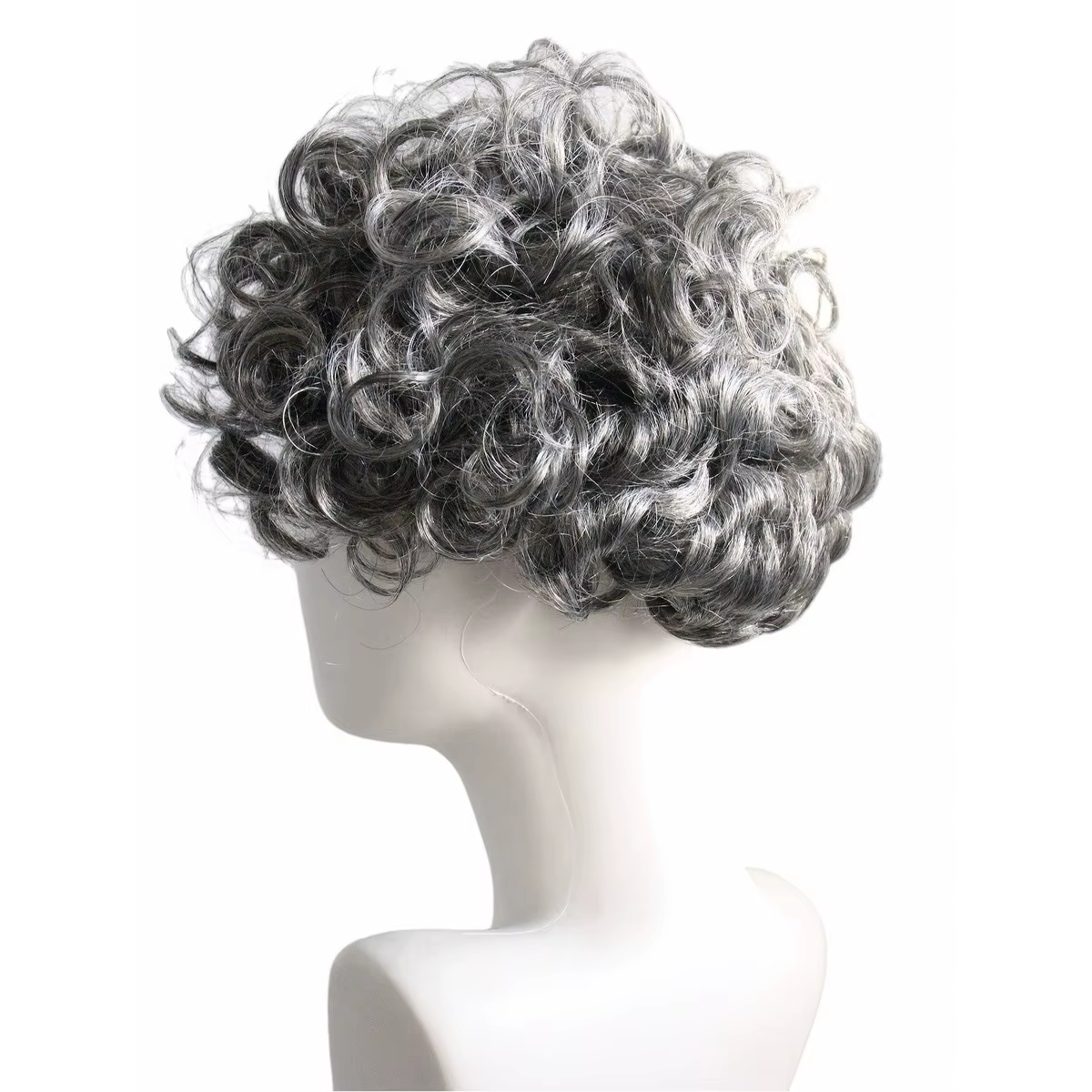Perruque courte bouclée grise pour femme âgée