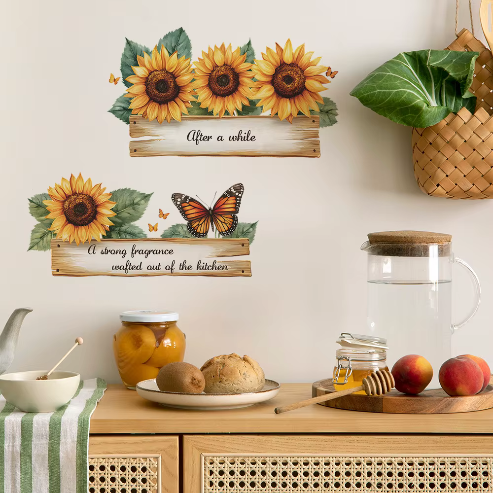 Slogan anglais fleur de tournesol, autocollants muraux pour chambre à coucher, salon, maison, embellissement du fond mural et décoration