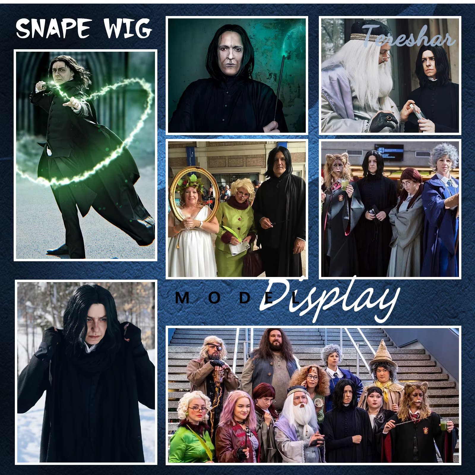 Tereshar professeur Severus Snape perruque synthétique courte droite noir hommes