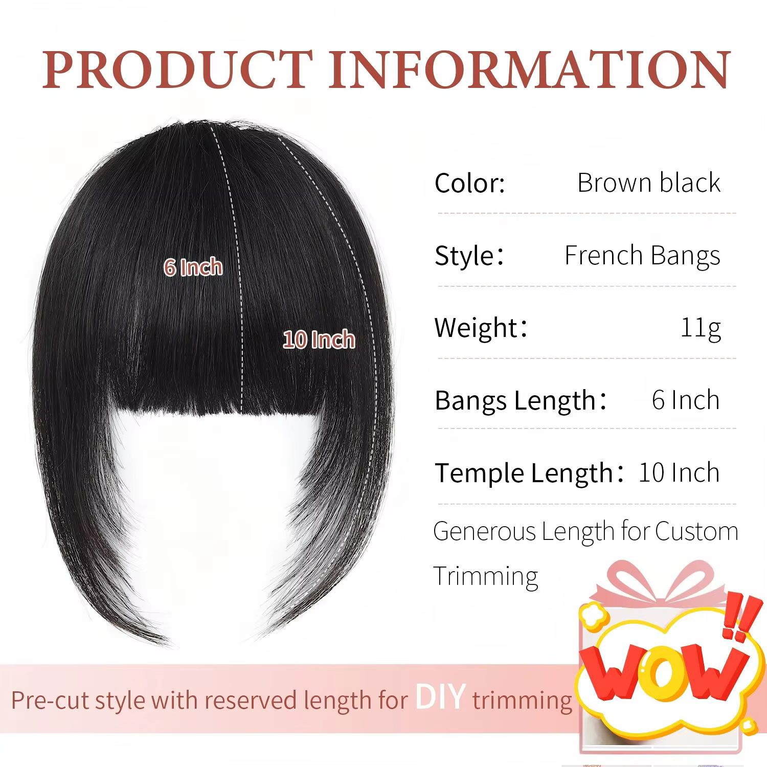 Frange française à clipser 100% cheveux humains naturels